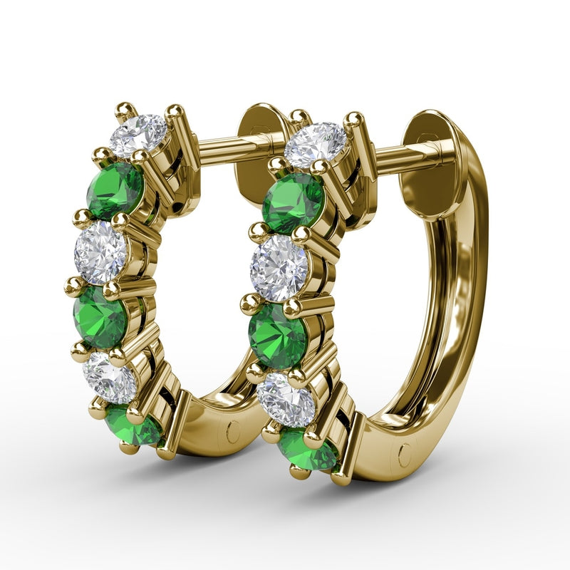 Fana Shared Prong Emerald And Diamond Hoop Earrings