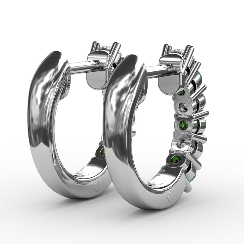 Fana Shared Prong Emerald And Diamond Hoop Earrings