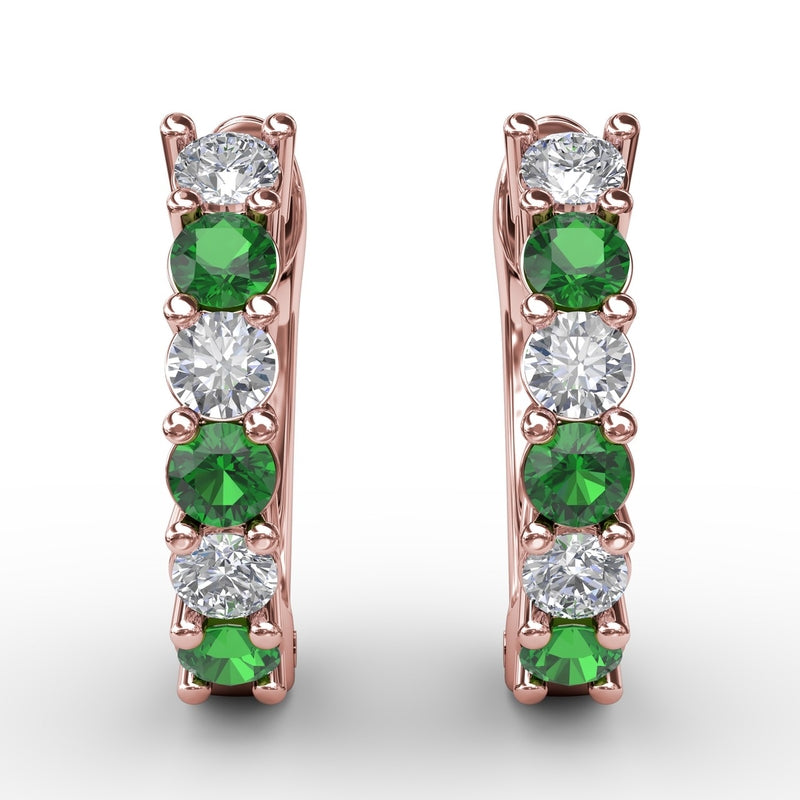 Fana Shared Prong Emerald And Diamond Hoop Earrings