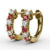 Fana Shared Prong Ruby And Diamond Hoop Earrings