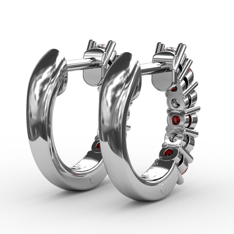 Fana Shared Prong Ruby And Diamond Hoop Earrings