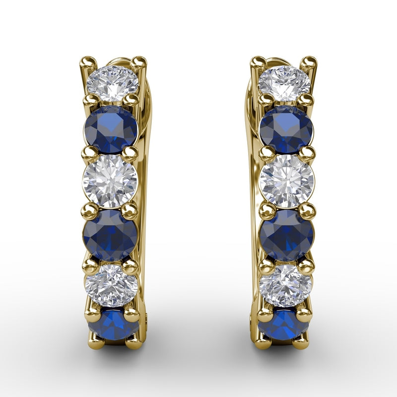 Fana Shared Prong Sapphire And Diamond Hoop Earrings