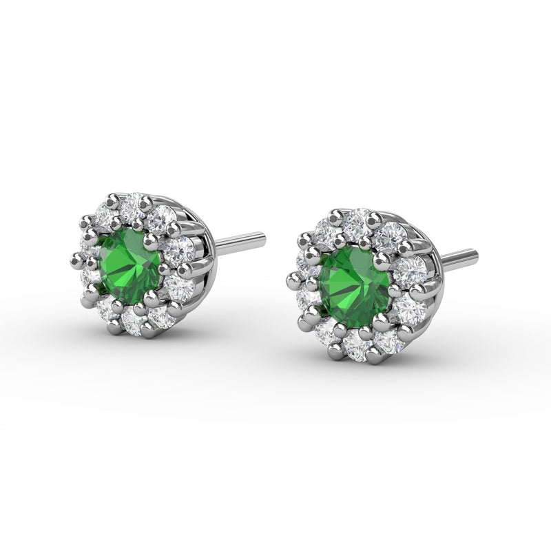 Fana Shared Prong Emerald and Diamond Stud Earrings