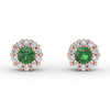 Fana Shared Prong Emerald and Diamond Stud Earrings