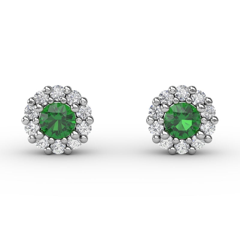 Fana Shared Prong Emerald and Diamond Stud Earrings