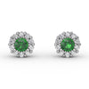 Fana Shared Prong Emerald and Diamond Stud Earrings