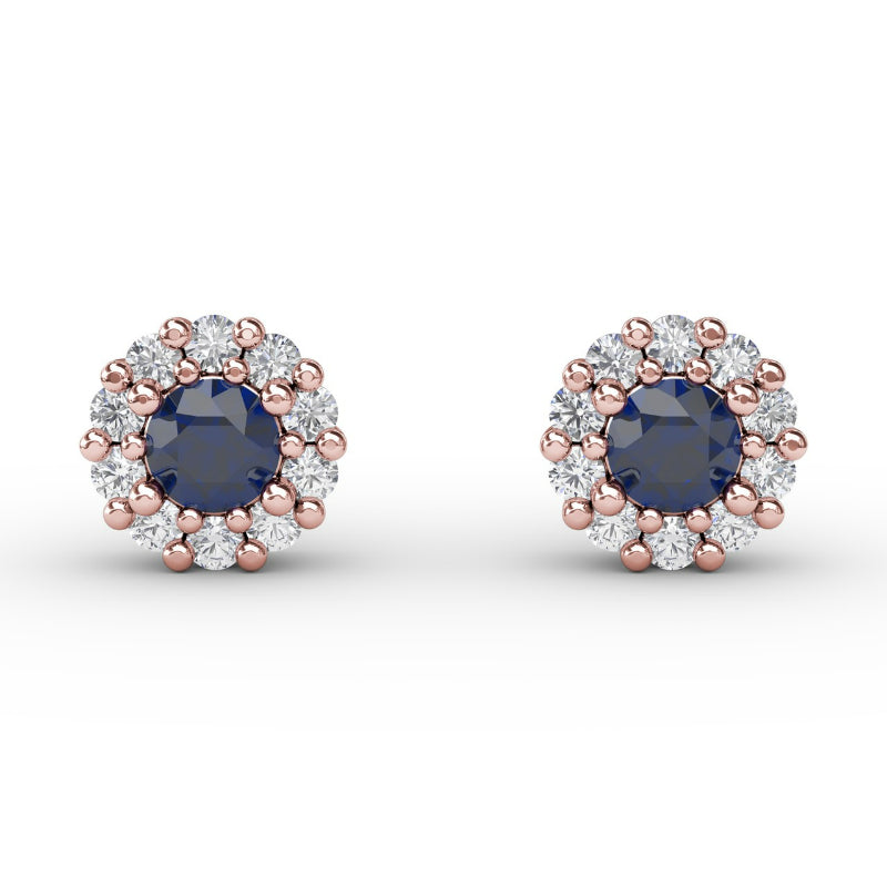 Fana Shared Prong Sapphire and Diamond Stud Earrings