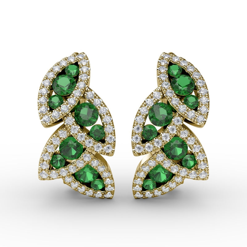 Fana Glam Galore Emerald and Diamond Leaf Earrings