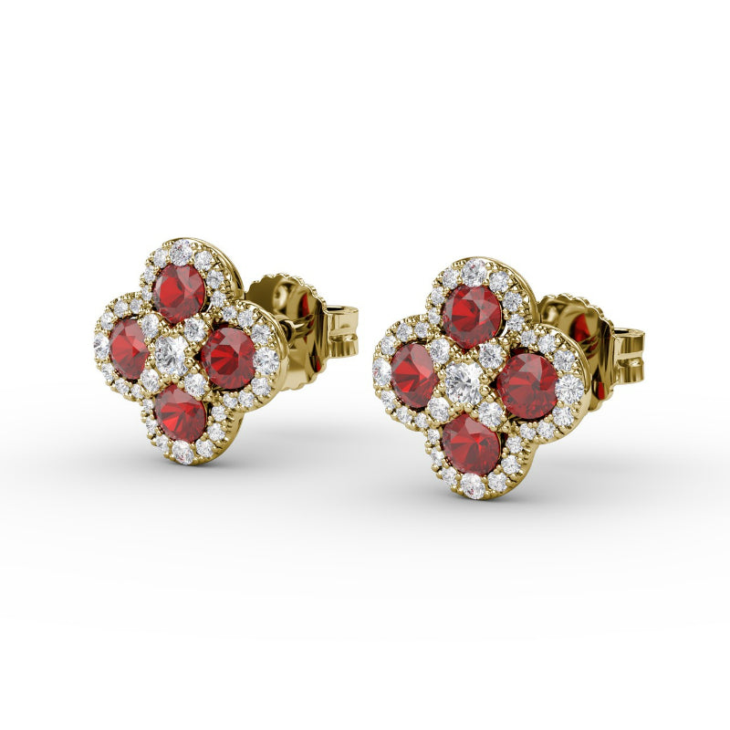 Fana Endless Bliss Ruby and Diamond Cluster Studs