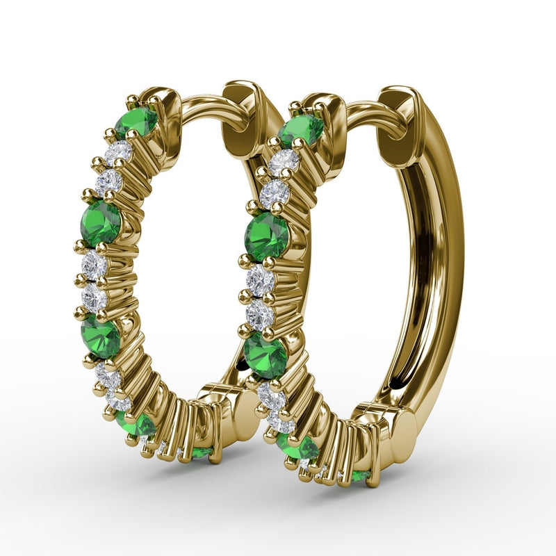 Fana Shared Prong Emerald and Diamond Hoops