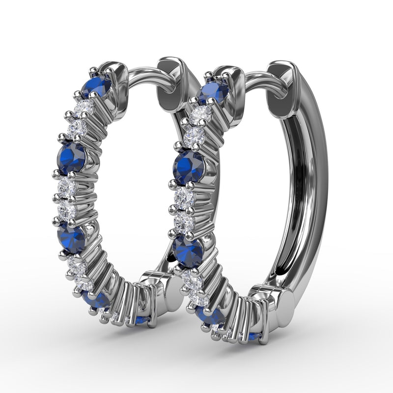 Fana Shared Prong Sapphire and Diamond Hoops