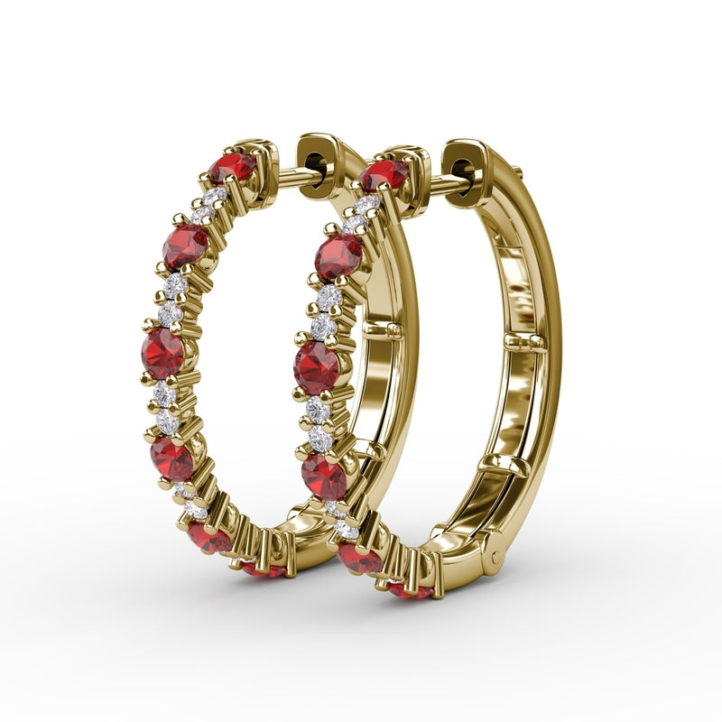 Fana Precious Ruby and Diamond Hoop Earrings