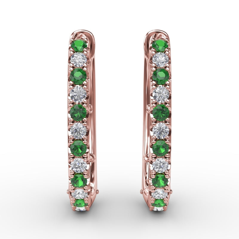 Fana Alternaing Emerald and Diamond Hoop Earrings