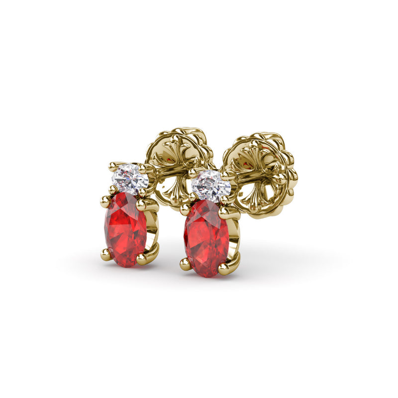 Fana Oval Ruby and Diamond Stud Earrings