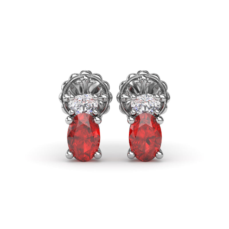 Fana Oval Ruby and Diamond Stud Earrings