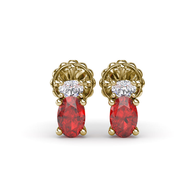 Fana Oval Ruby and Diamond Stud Earrings