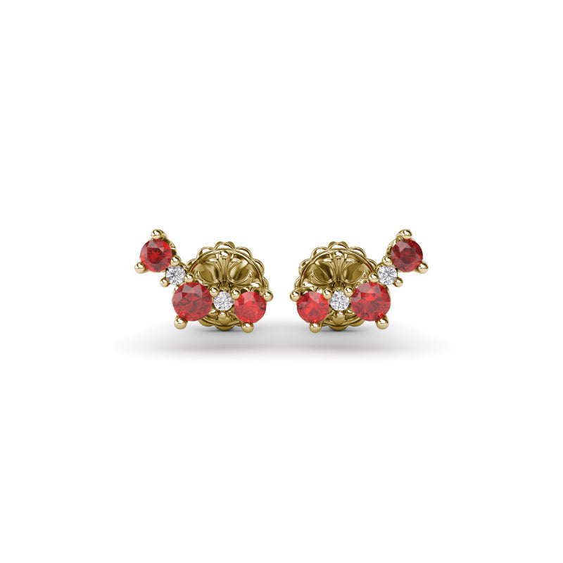 Fana Five Stone Ruby and Diamond Climber Earrings