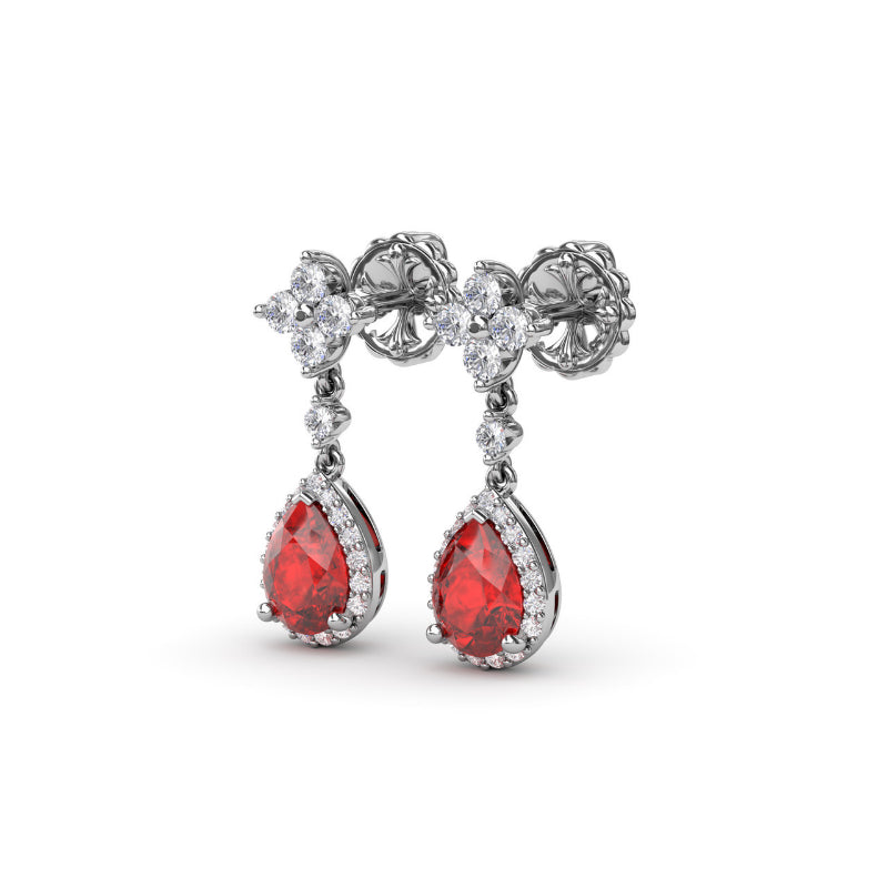 Fana Ruby and Diamond Teardrop Dangle Earrings