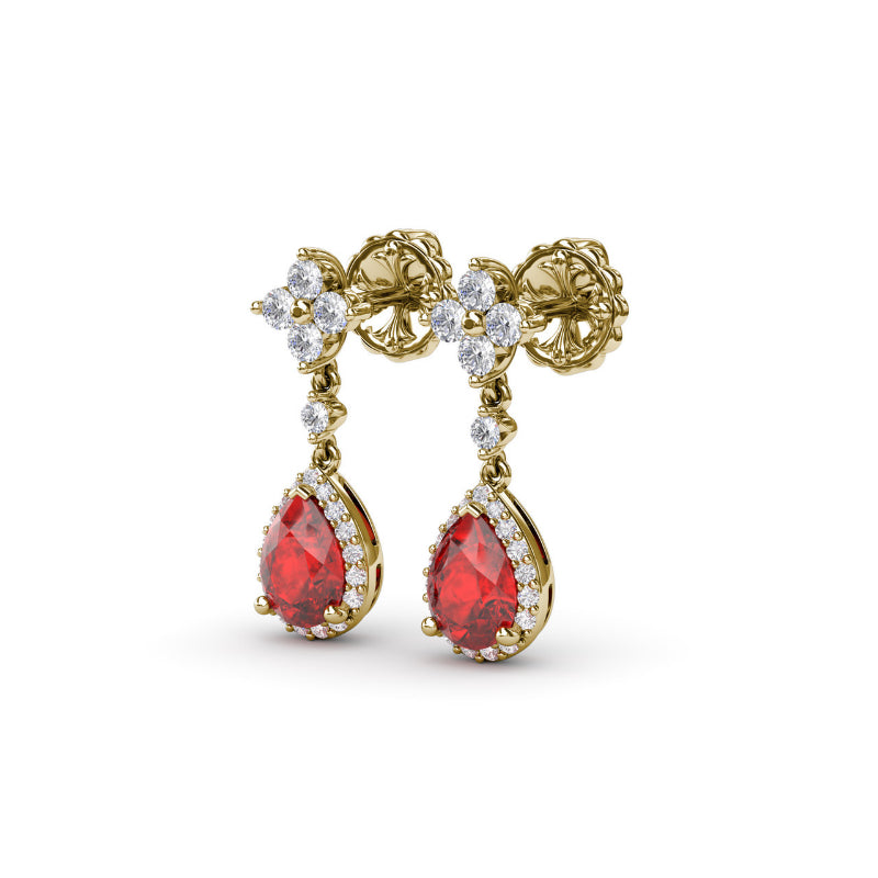 Fana Ruby and Diamond Teardrop Dangle Earrings