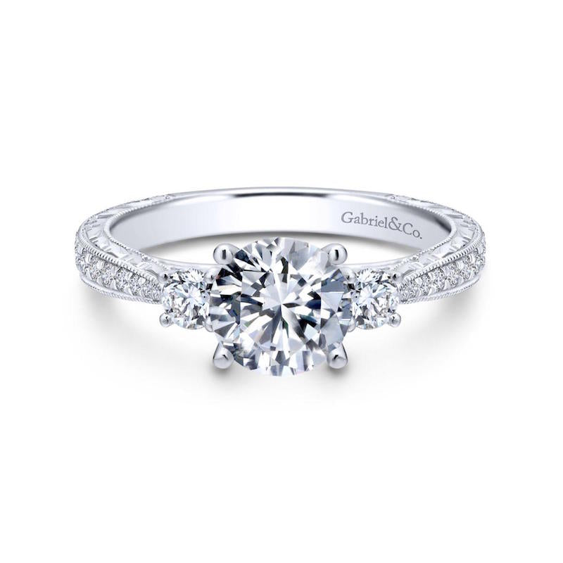 Gabriel & Co. 14k White Gold Contemporary 3 Stone Engagement Ring