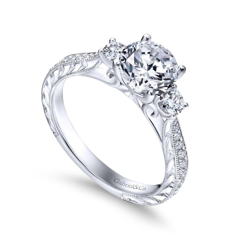 Gabriel & Co. 14k White Gold Contemporary 3 Stone Engagement Ring