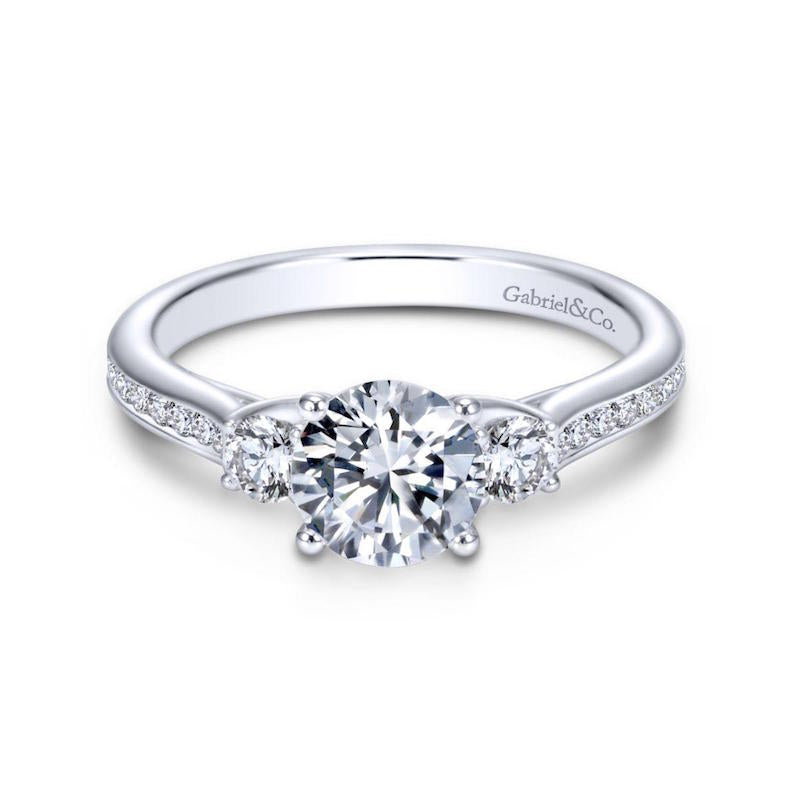 Gabriel & Co. 14k White Gold Contemporary 3 Stone Engagement Ring