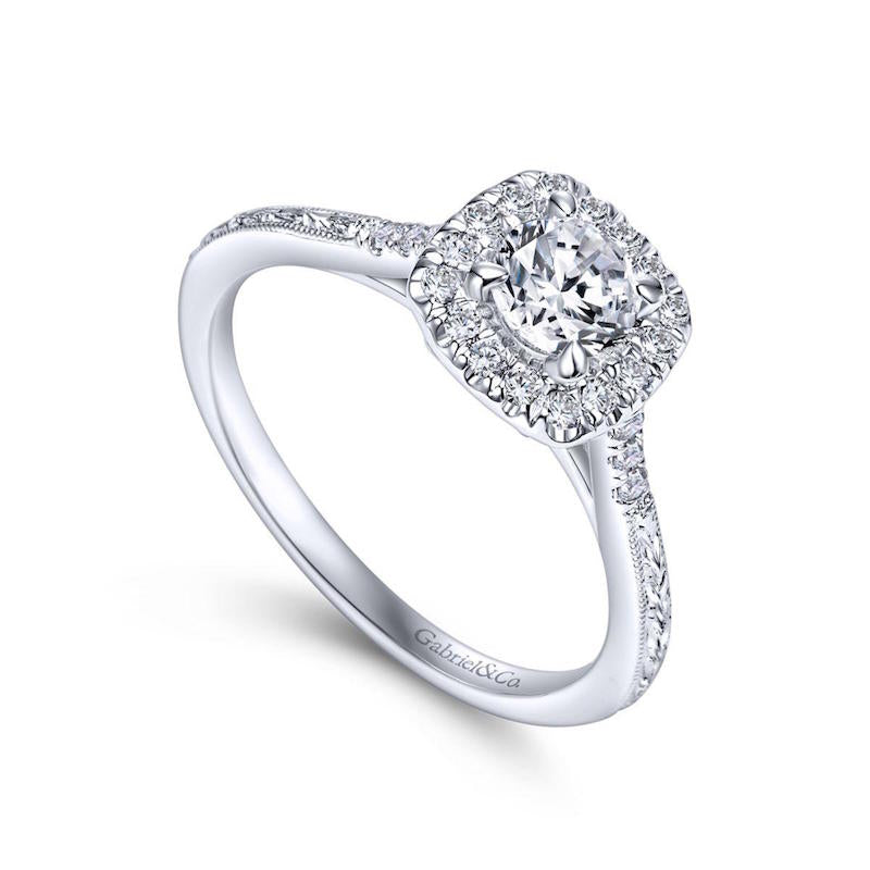 Gabriel & Co. 14k White Gold Victorian Halo Engagement Ring