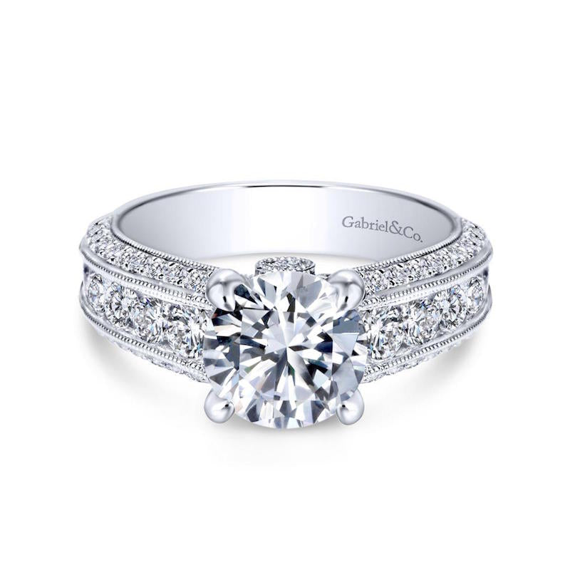 Gabriel & Co. 14k White Gold Victorian Straight Engagement Ring