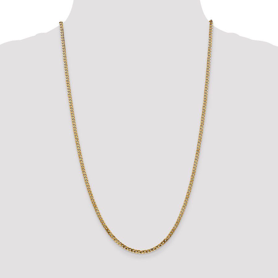 Quality Gold 14K 24 inch 2.9mm Flat Beveled Curb with Lobster Clasp Chain