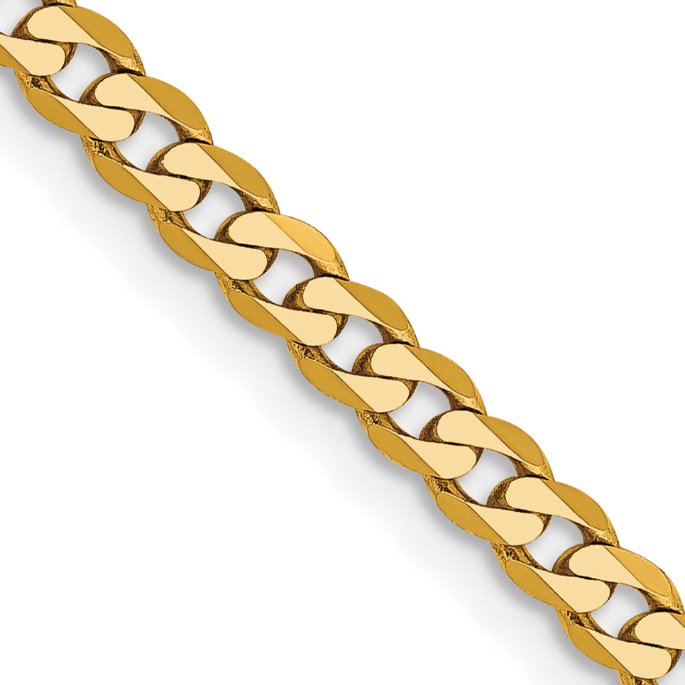 Quality Gold 14K 24 inch 2.9mm Flat Beveled Curb with Lobster Clasp Chain