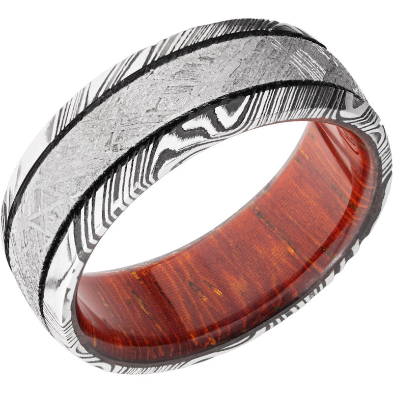 Lashbrook White Damascus Steel Hardwood 8mm Men's Wedding Band