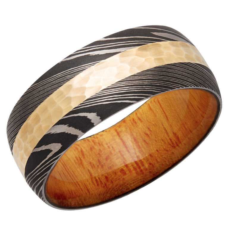 Lashbrook White & Yellow Damascus Steel Hardwood 9mm Men's Wedding Band
