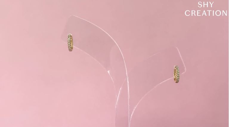 Shy Creation 14k Gold White 0.04 ct. Classic Diamond Huggie Earrings - Mini
