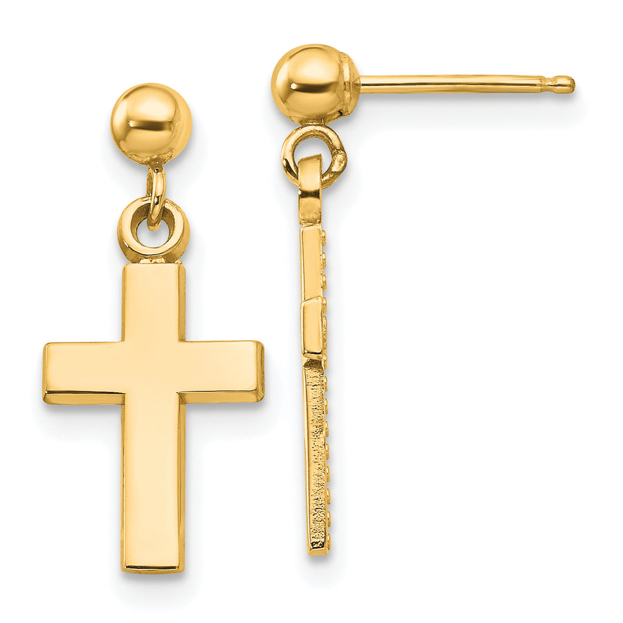 Quality Gold 14k Polished Cross Earrings