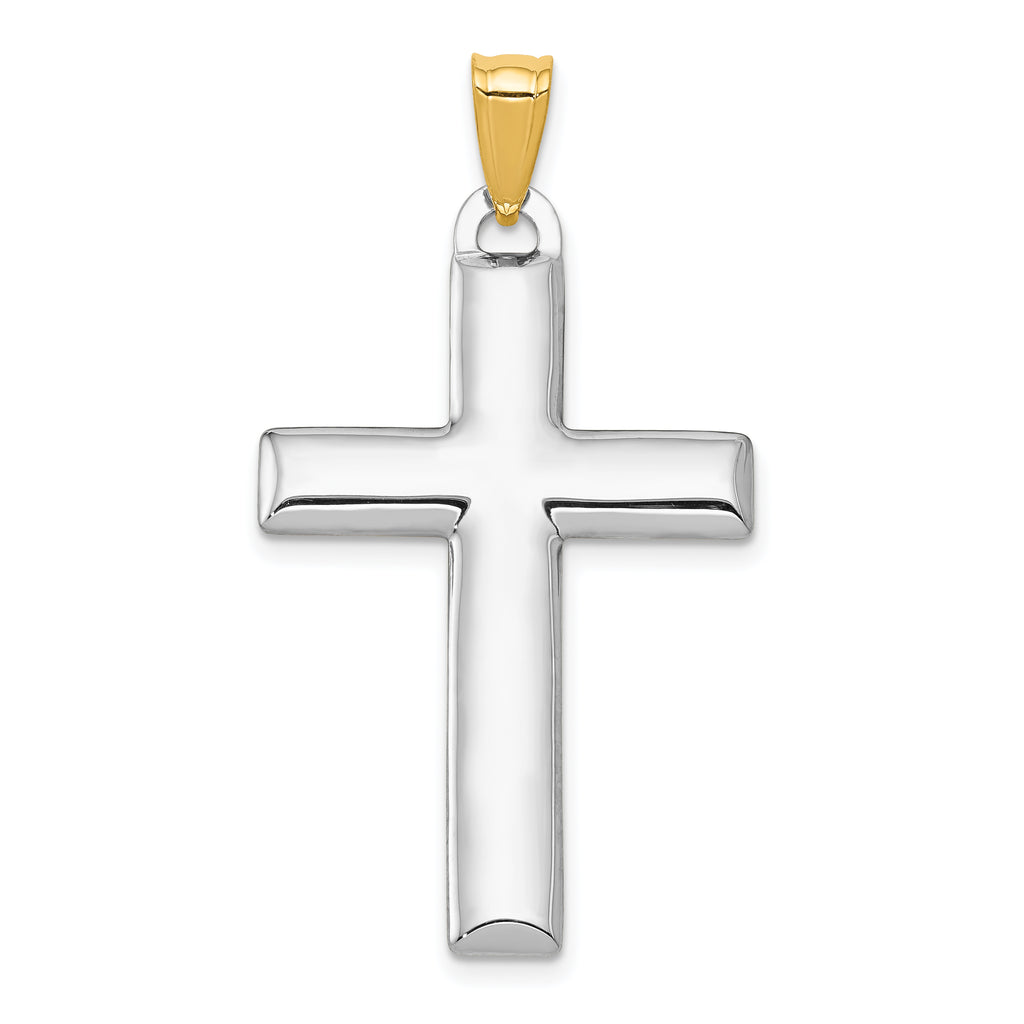 Quality Gold 14K with Rhodium Reversible Yellowith White Cross Pendant