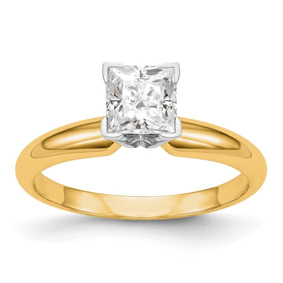 Quality Gold 14k Two-Tone Lab Grown Diamond Med-Wt V-End Solitaire Comp Ring