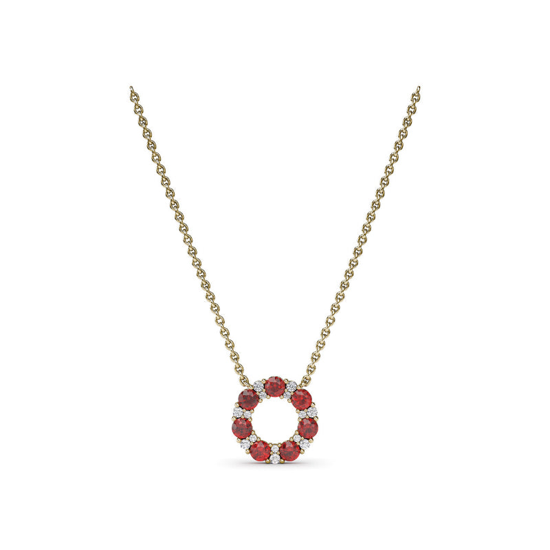 Fana Shared Prong Ruby and Diamond Circle Necklace