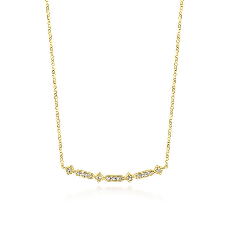 Gabriel & Co. 14k Yellow Gold Art Moderne Diamond Bar Necklace