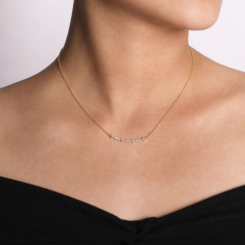 Gabriel & Co. 14k Yellow Gold Art Moderne Diamond Bar Necklace