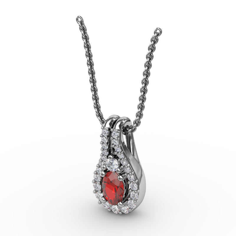 Fana Halo Teardrop Ruby and Diamond Pendant