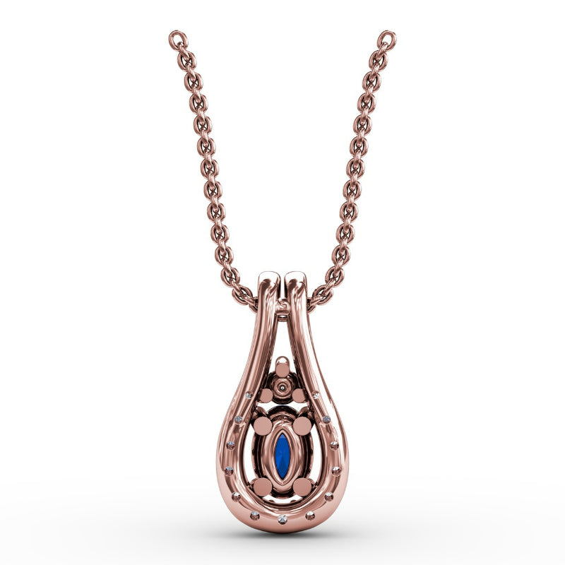 Fana Halo Teardrop Sapphire and Diamond Pendant