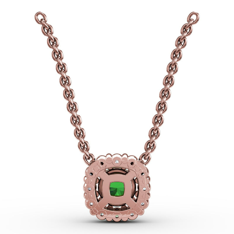 Fana Classic Round Emerald and Diamond Pendant