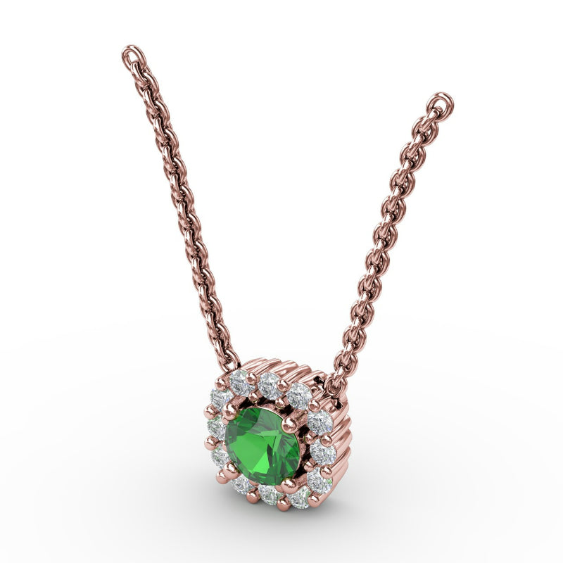 Fana Classic Round Emerald and Diamond Pendant