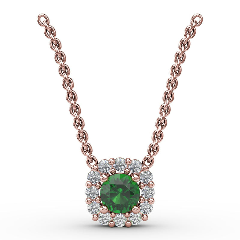 Fana Classic Round Emerald and Diamond Pendant