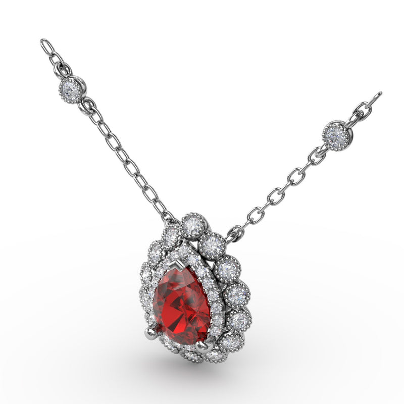 Fana Floral Teardrop Ruby and Diamond Pendant