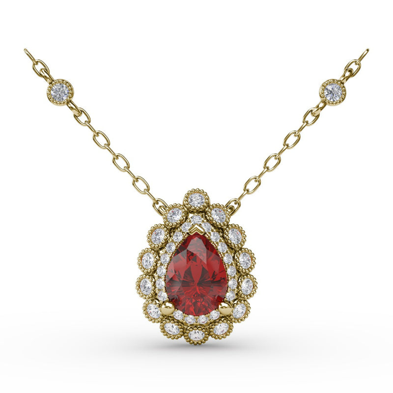 Fana Floral Teardrop Ruby and Diamond Pendant