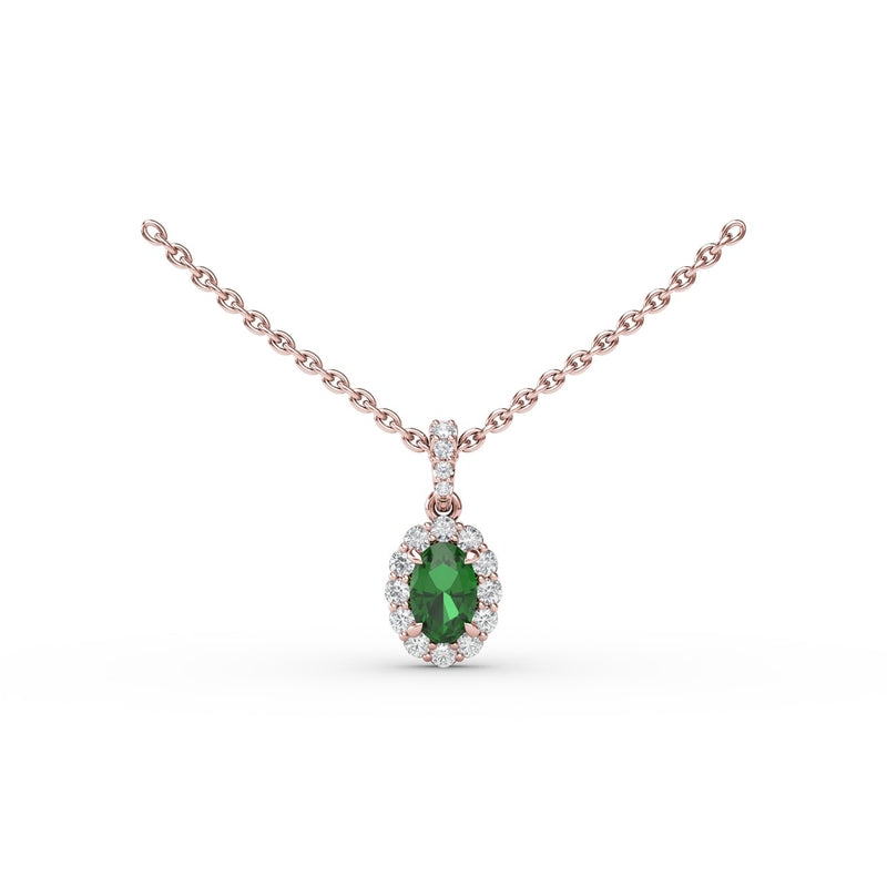 Fana Emerald and Diamond Halo Necklace