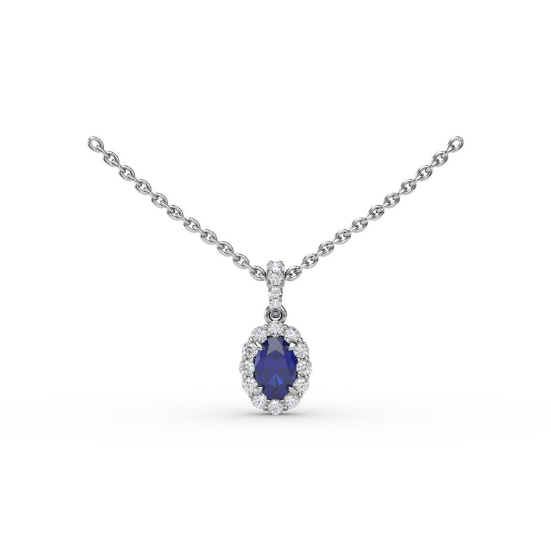 Fana Sapphire and Diamond Halo Necklace