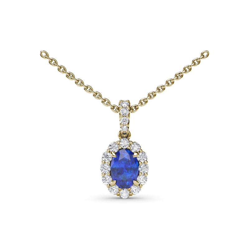 Fana Sapphire and Diamond Halo Necklace