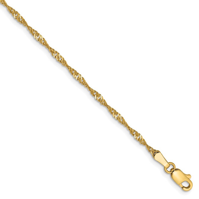 Quality Gold 14k 1.70mm Singapore Chain Anklet